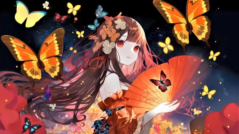 Anime girl Butterflies Wallpaper
