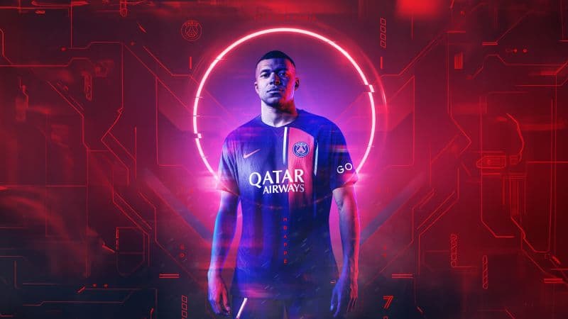 Kylian Mbappé Neon background Wallpaper