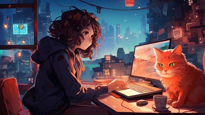 Lofi girl Working Wallpaper