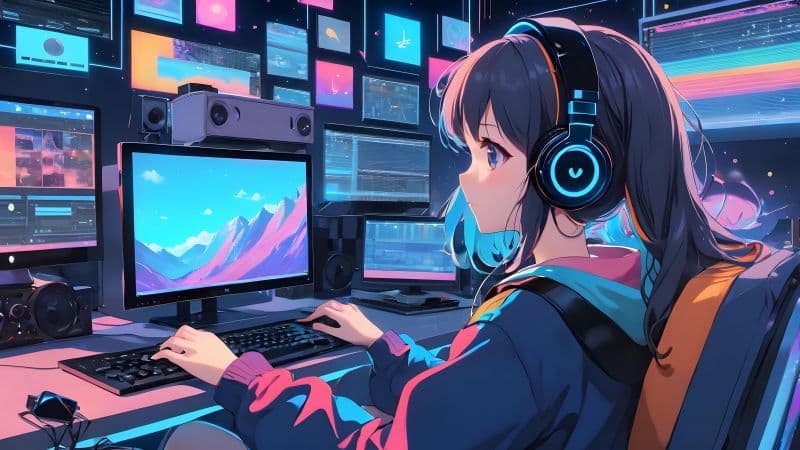 Anime girl Working Wallpaper