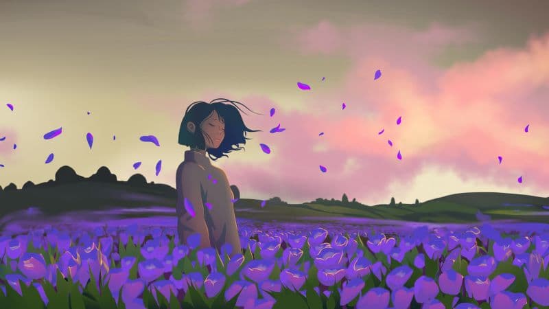 Lofi girl Lavender fields Wallpaper