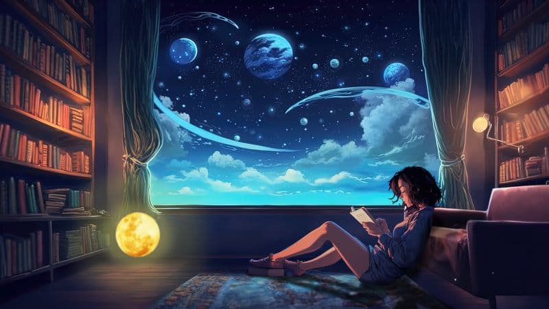 Lofi girl Reading book Wallpaper