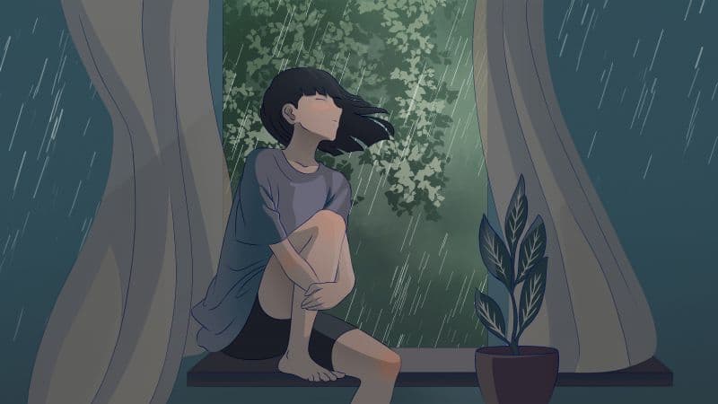 Lofi girl Raining Wallpaper