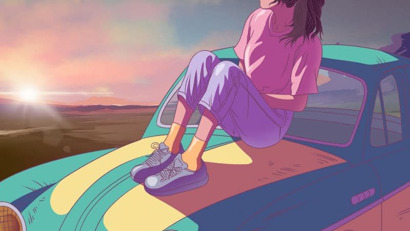 Lofi girl Sunset Wallpaper