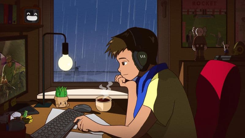 Lofi boy Listening music Wallpaper