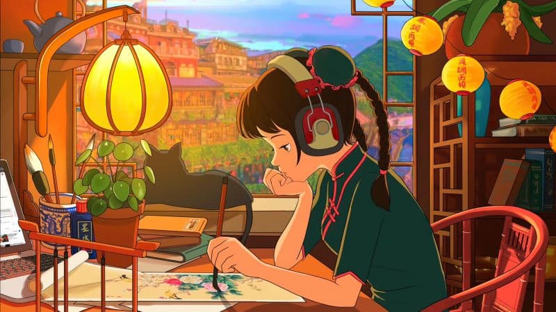 Lofi girl Painting Wallpaper