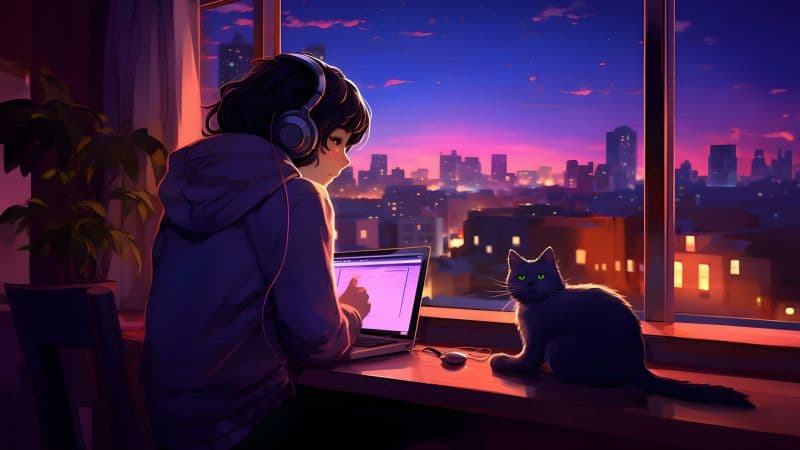 Lofi girl Night Wallpaper