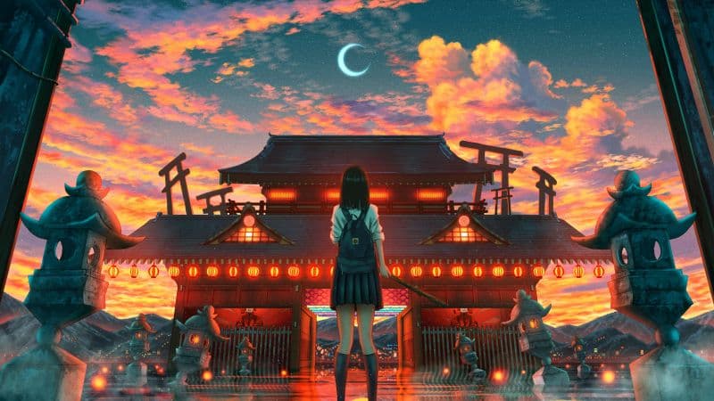 Ancient architecture Japanese girl Wallpaper