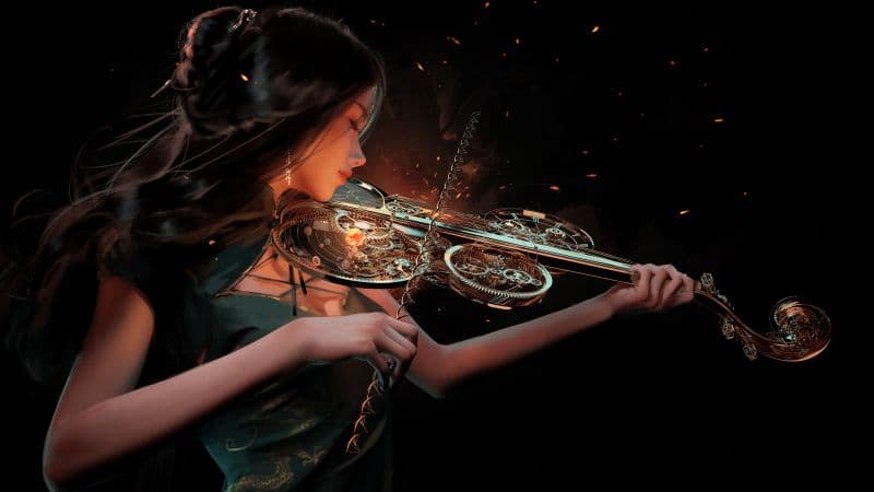 Fantasy girl Playing violin Wallpaper