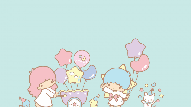 Little Twin Stars Cyan background Wallpaper