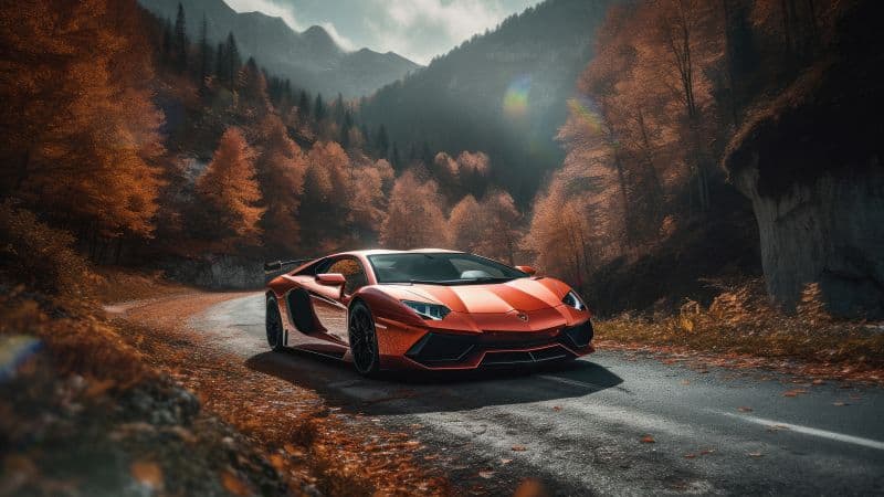 Lamborghini Aventador Autumn background Wallpaper