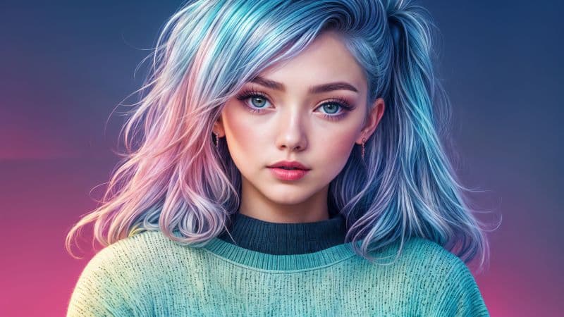 Blue hair Asian Girl Wallpaper
