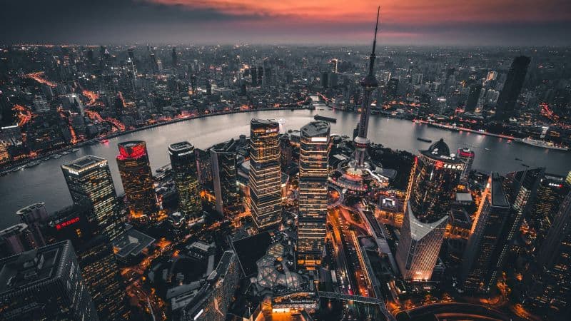 Shanghai City Illuminated Wallpaper