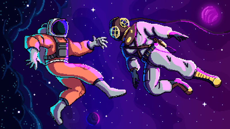 Astronauts Pixel art Wallpaper