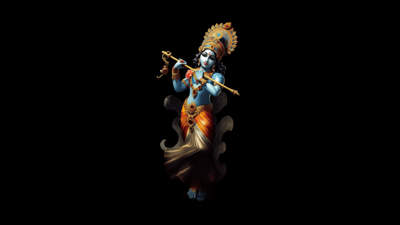 Hindu God Sri Krishna Black background Wallpaper