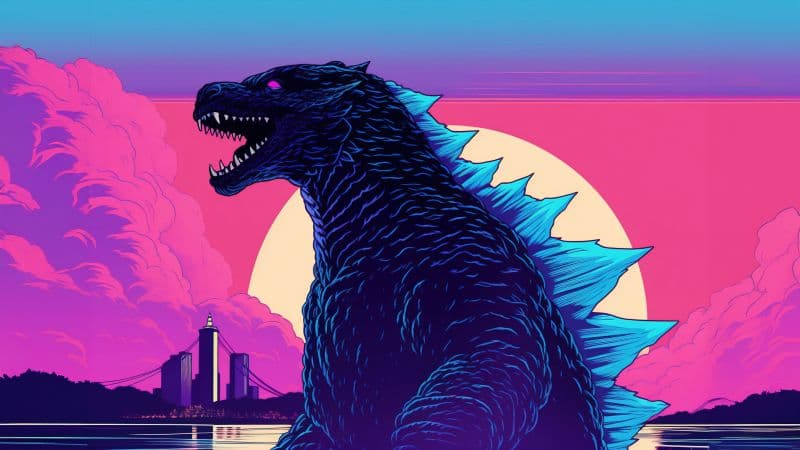 Godzilla RetroWave art Wallpaper