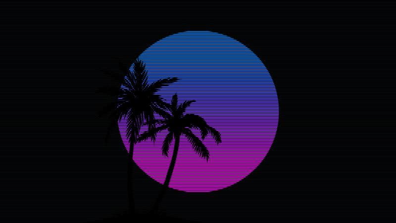 Palm trees RetroWave art Wallpaper