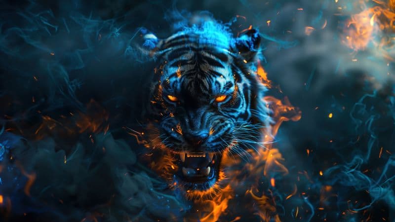 Roaring Tiger in Flames Wallpaper