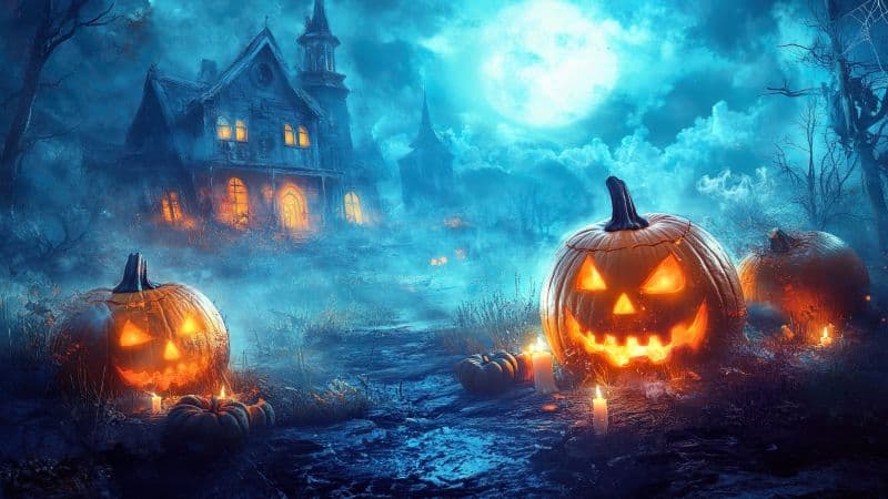 Haunted house Halloween night Wallpaper