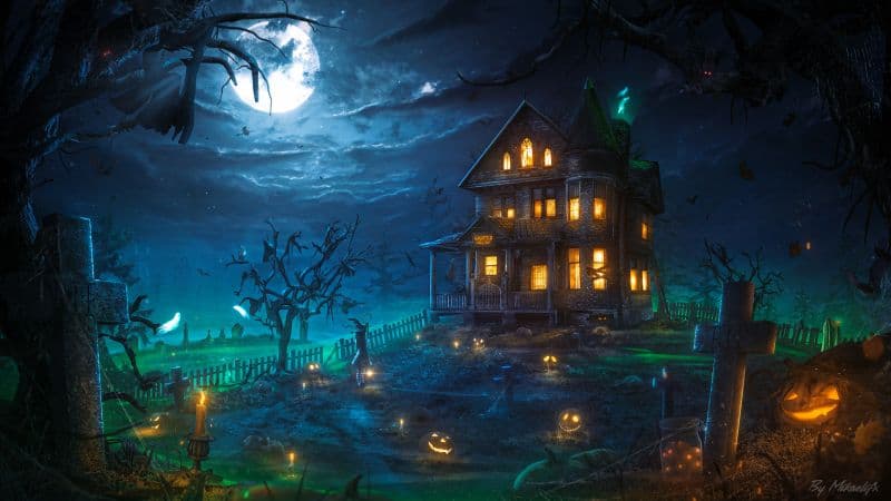 Haunted Halloween house Wallpaper