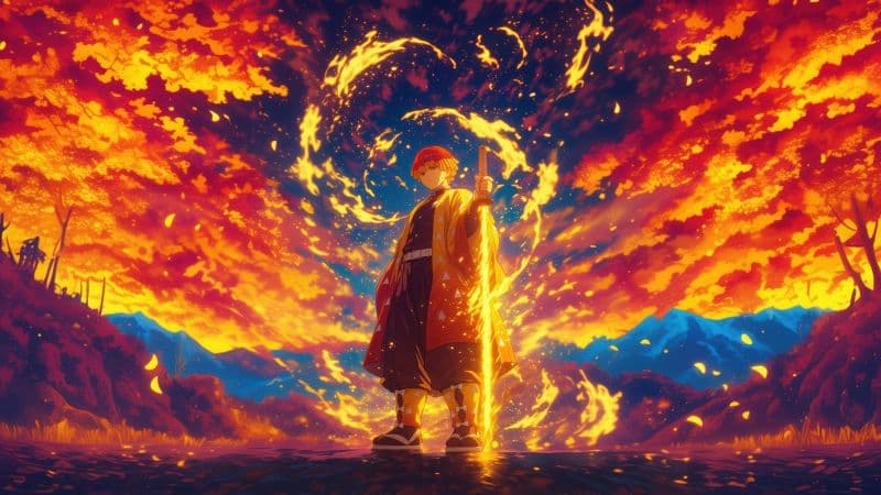 Zenitsu Agatsuma Fire effect Wallpaper
