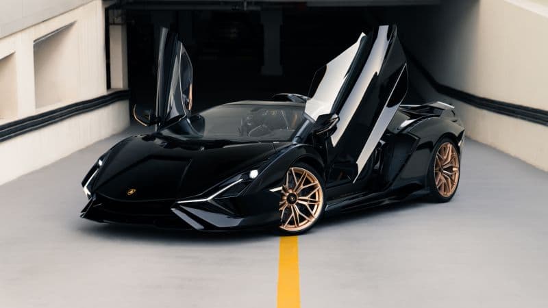 Black Lamborghini Sián Roadster 8K Wallpaper