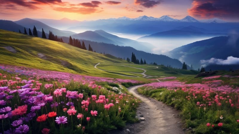 Mountain Landscape Meadow Wallpaper