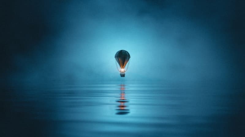 Hot air balloon Foggy night Wallpaper