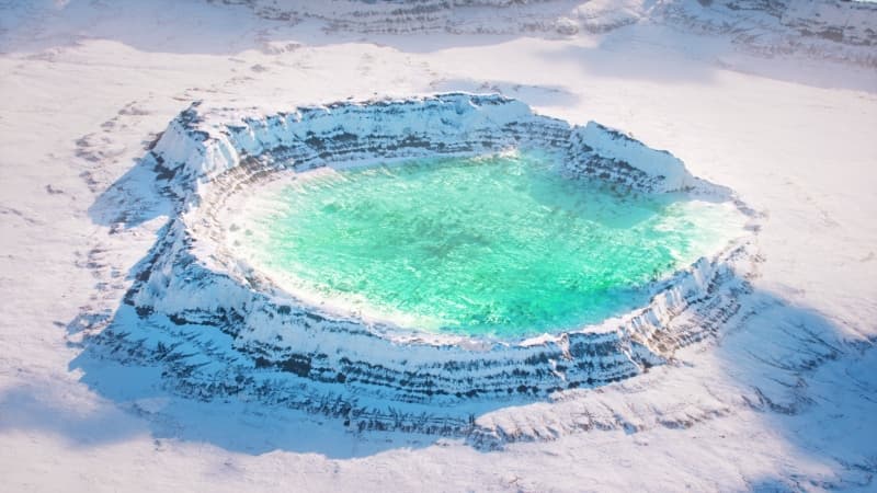 Snowy Crater Lake Wallpaper