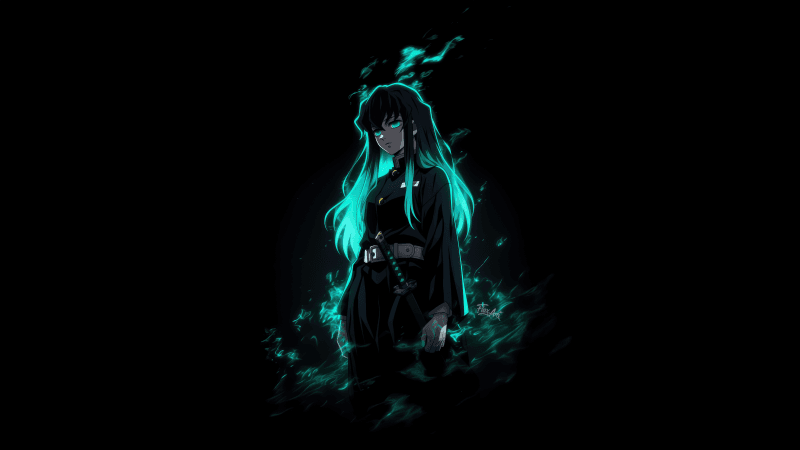 Muichiro Tokito Neon glow Wallpaper