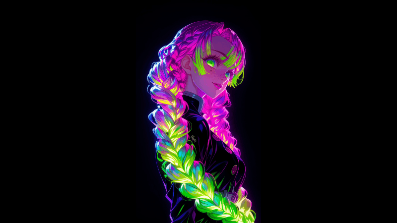 Mitsuri Kanroji Neon art Wallpaper