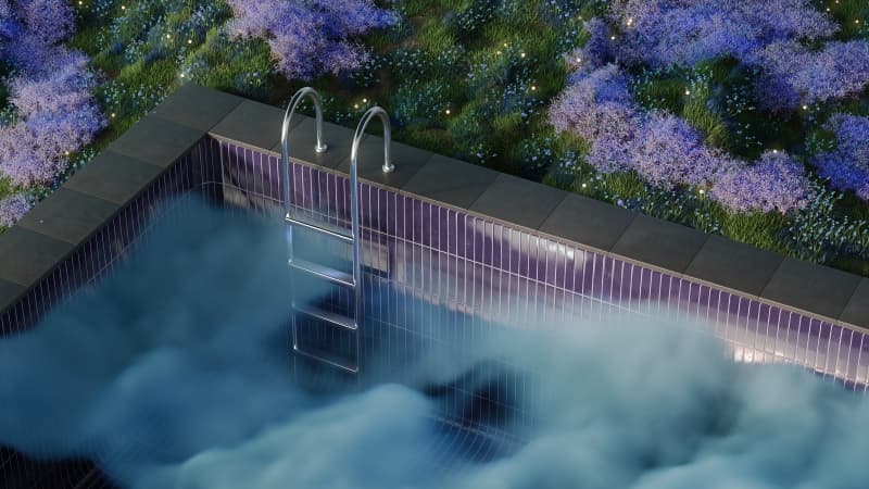 Misty Swimming Pool Wallpaper