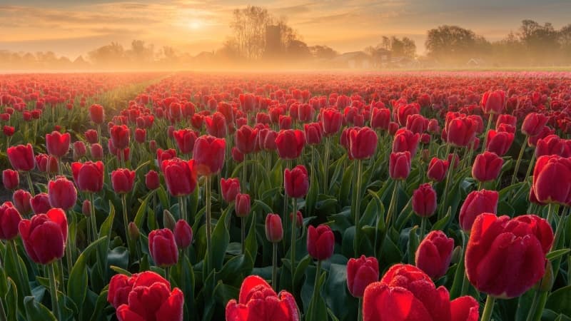 Tulip Field Sunrise Wallpaper