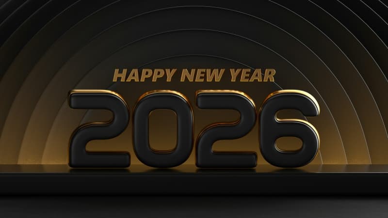 Happy New Year 2026 Black and gold Wallpaper