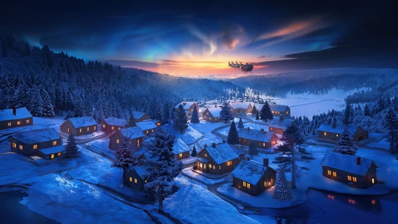 Santa Claus chariot Christmas Eve Wallpaper
