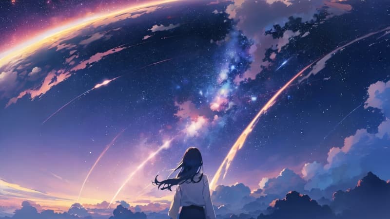 Anime girl Night sky Wallpaper