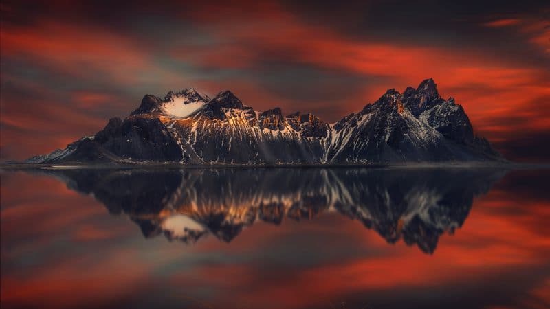 Vestrahorn mountain Sunset Orange Wallpaper