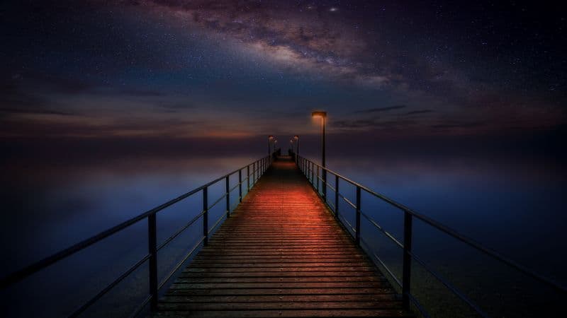 Wooden pier Night sky Wallpaper