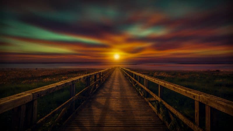 Wooden pier Sunset Wallpaper