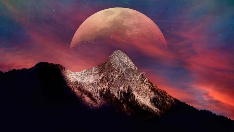 Blood Moon Mountain Peak Wallpaper