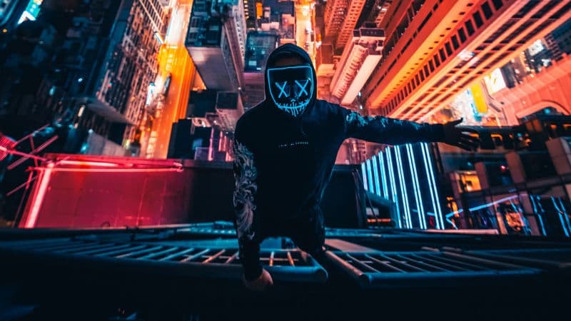 Hong Kong City Neon Mask Wallpaper