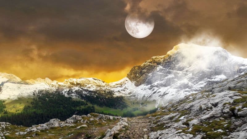 Mountains Landscape Full moon Wallpaper