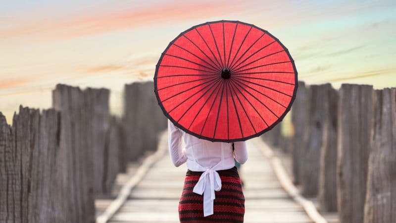 Red Umbrella Burmese woman Wallpaper