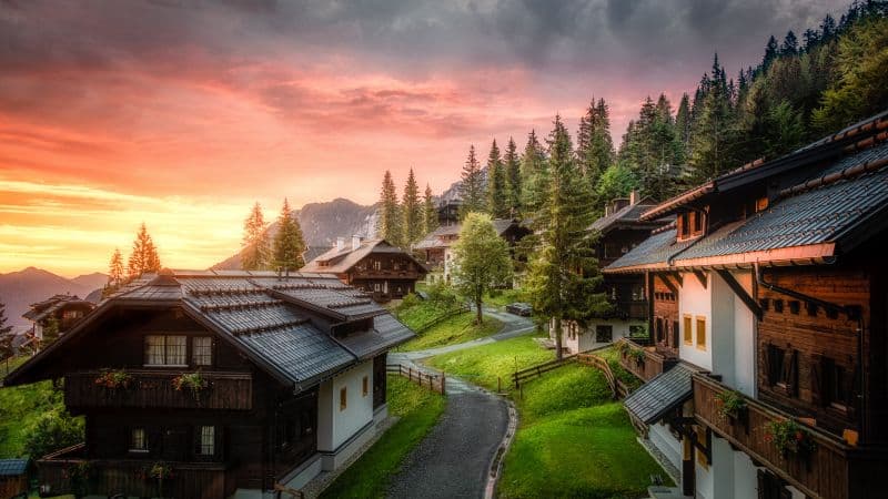 Wooden House Sunrise Wallpaper
