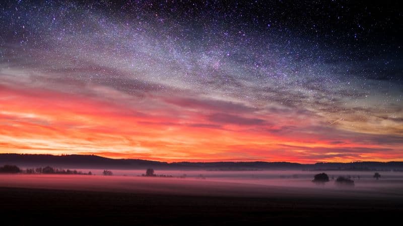 Starry sky Sunset Orange Wallpaper