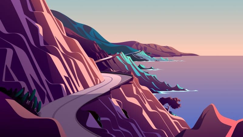 Coastline Mountain pass Wallpaper