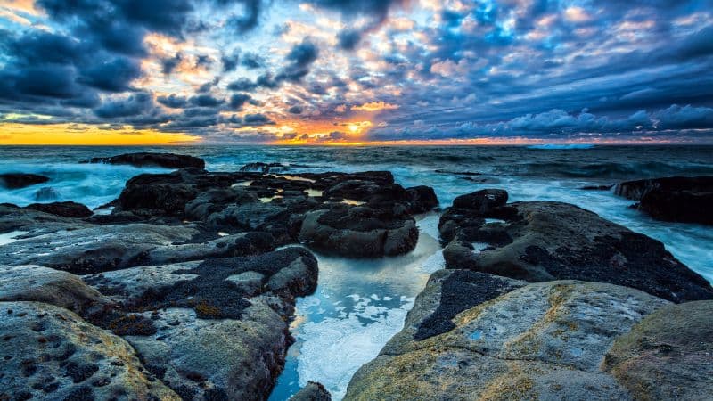 Stormy Clouds Rocky coast Wallpaper