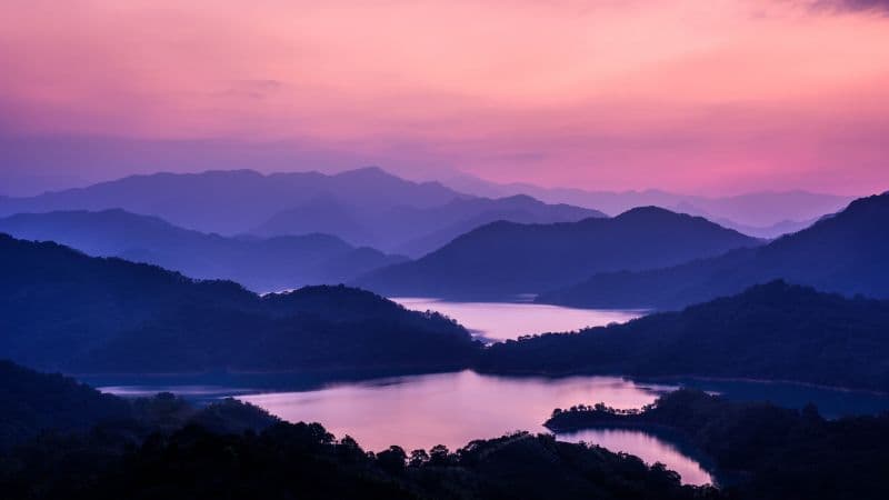 Mountain range Pink sky Wallpaper