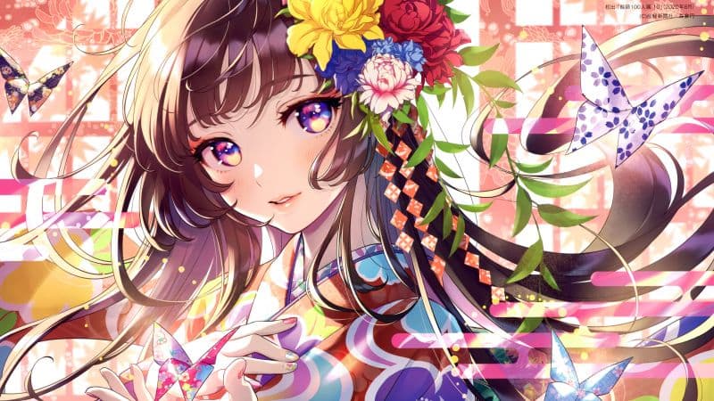 Anime girl Floral Wallpaper