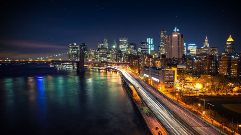 Manhattan Skyline Night City Wallpaper